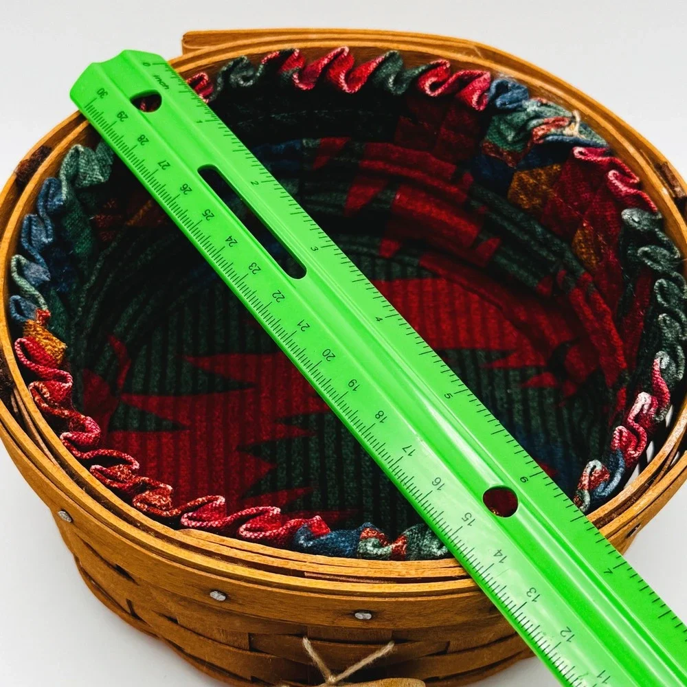 1993 Longaberger Basket Red Green Plaid Liner Button Tie On Christmas Retired